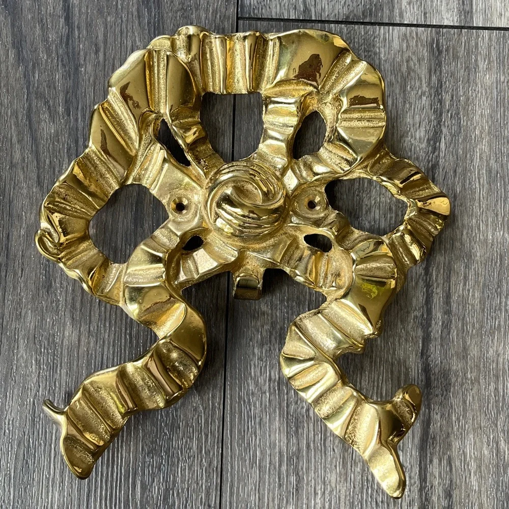 Vintage The Bombay Company Solid Brass Ribbon Bow Wall Hook Hanger